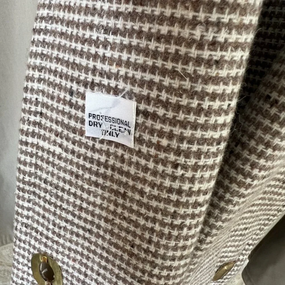 Bonnie Cashin cape khaki cream plaid wool lined waist tie turnlock closure coat